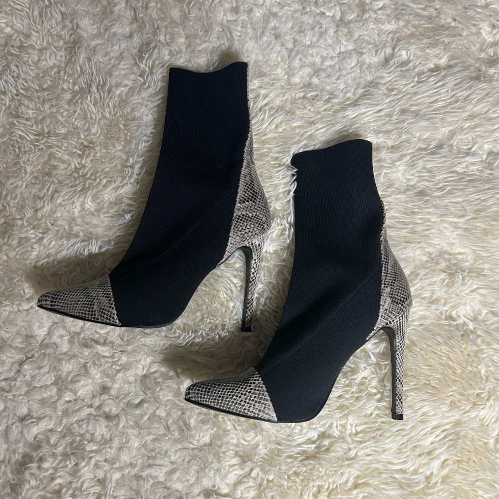Elegant Black and Snake Print Women's Stiletto Ankle Boots